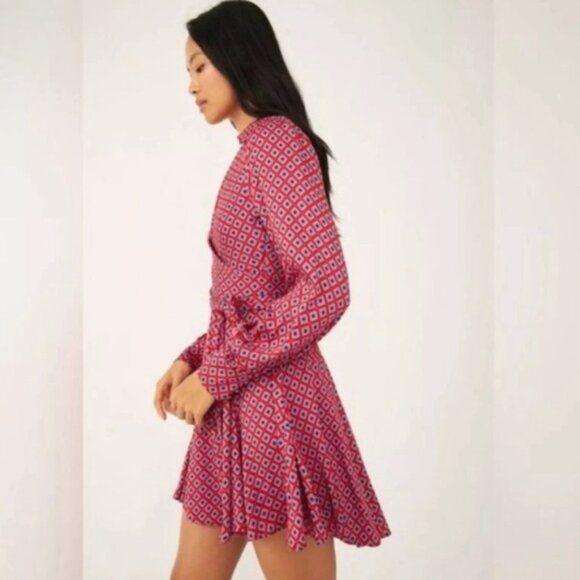 NWT Free People Women's It Takes Two Long Sleeve Mini Dress Pop‎ Combo LARGE - Picture 4 of 16